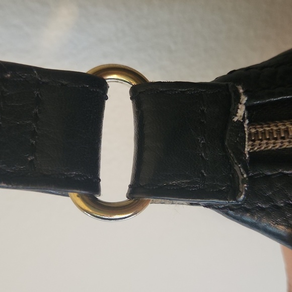 VINTAGE FOSSIL BLACK PEBBLED LEATHER SHOULDER BAG WITH FRONT POCKET - Picture 10 of 13